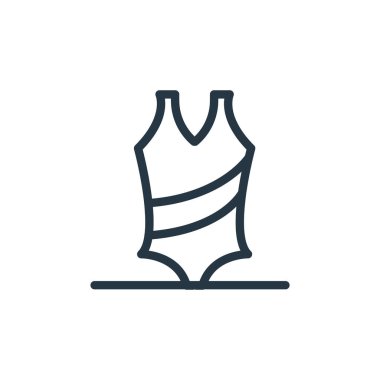 Su parkı konseptindeki bikini ikonu vektörü. Düzenlenebilir mayo vuruşunun ince bir çizgisi. Web ve mobil uygulamalar, logo ve yazdırma ortamlarında kullanmak için mayo çizgisel işareti.