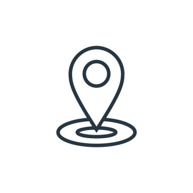 Bankacılık konseptinden konum ikonu vektörü. İnce çizgili düzenlenebilir felç çizgisi. Web ve mobil uygulamalarda kullanmak için konum doğrusal işareti, logo, yazdırma ortamı.