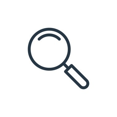 Ecommerce alışveriş konseptinden ikon vektörü ara. Düzenlenebilir darbenin ince çizgisi. Web ve mobil uygulamalarda kullanmak için doğrusal arama işareti, logo, yazdırma ortamı.