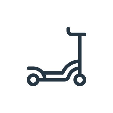 Toplu taşıma konseptinden scooter ikonu vektörünü tekmele. Tekme scooter 'ı düzenlenebilir vuruşun ince bir çizgisi. Web ve mobil uygulamalar, logo ve yazdırma ortamlarında kullanım için scooter doğrusal işaretini tekmele.