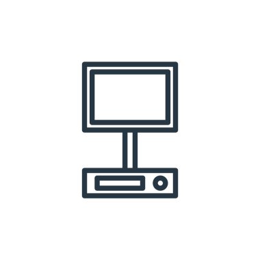 Bilgisayar donanımı konseptinden ikon vektörünü izle. Monitörde düzenlenebilir felcin ince bir çizgisi. Web ve mobil uygulamalar, logo ve yazdırma ortamlarında kullanım için doğrusal işareti izle.