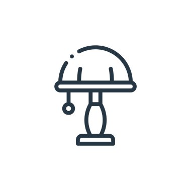 Mobilya konseptinden masa lambası ikonu vektörü. Masa lambasının düzenlenebilir vuruşunun ince çizgisi. Web ve mobil uygulamalarda kullanmak için tablo lambası doğrusal işareti, logo, yazdırma ortamı.