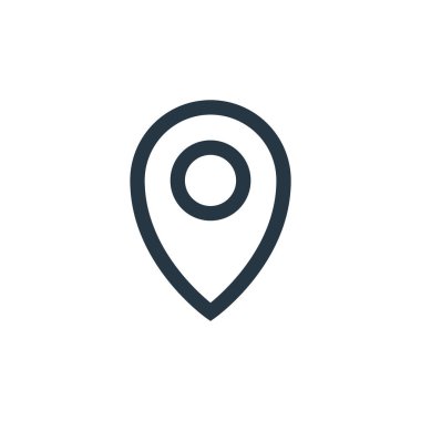 Temel ui kavramındaki pin ikonu vektörü. Düzenlenebilir iğne darbesinin ince çizgisi. Web ve mobil uygulamalar, logo ve yazdırma ortamlarında kullanım için doğrusal işaret.
