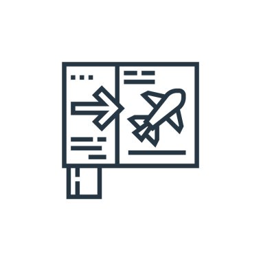 Havaalanı konseptinden biniş kartı vektörü. İnce çizgili, düzenlenebilir geçiş kartı felci çizgisi. İnternet ve mobil uygulamalarda kullanım için geçiş kartı, logo, yazdırma ortamı.