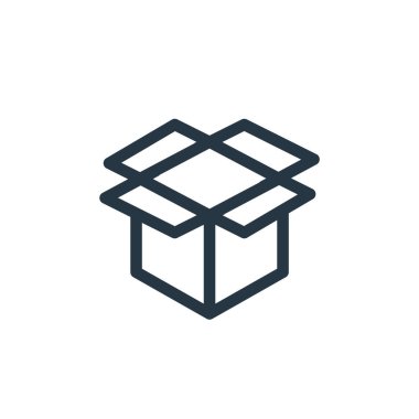 Ecommerce ve alışveriş konseptinden kutu ikonu vektörü. İnce çizgili düzenlenebilir felç çizgisi. Web ve mobil uygulamalarda kullanmak için kutucuk doğrusal işareti, logo, yazdırma ortamı.