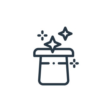 Sihirli konseptten sihirli şapka ikonu vektörü. Düzenlenebilir sihirli şapka vuruşunun ince çizgisi. Web ve mobil uygulamalarda kullanmak için sihirli şapka doğrusal işareti, logo, yazdırma ortamı.