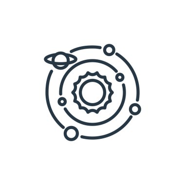 Uzay konseptinden güneş sistemi ikonu vektörü. Güneş sistemi düzenlenebilir vuruşunun ince çizgisi. Web ve mobil uygulamalarda kullanmak için güneş sistemi doğrusal işareti, logo, yazdırma ortamı.