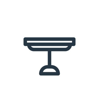 Mobilya konseptinden masa ikonu vektörü. Masa düzenlenebilir vuruşun ince çizgisi. Web ve mobil uygulamalarda kullanmak için tablonun doğrusal işareti, logo, yazdırma ortamı.