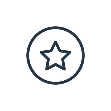 İletişim ve medya konseptinden yıldız simgesi vektörü. Yıldız düzenlenebilir vuruşunun ince çizgisi. Web ve mobil uygulamalarda kullanmak için yıldız doğrusal işareti, logo, yazdırma ortamı.