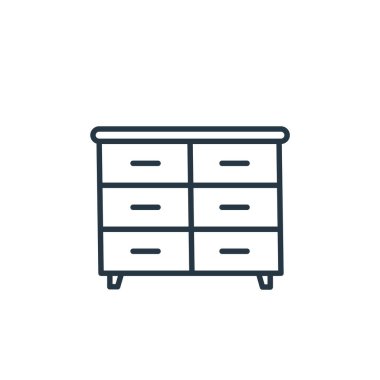 Mobilya konseptinden çekmece ikonu vektörü. Düzenlenebilir çekmecelerin ince çizgisi. Web ve mobil uygulamalarda kullanmak için doğrusal çekmece işareti, logo, yazdırma ortamı.