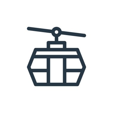 Toplu taşıma konseptindeki teleferik ikonu vektörü. İnce çizgili, düzenlenebilir teleferik felci çizgisi. Web ve mobil uygulamalarda kullanım için kablo otomobili doğrusal işareti, logo, yazdırma ortamı.