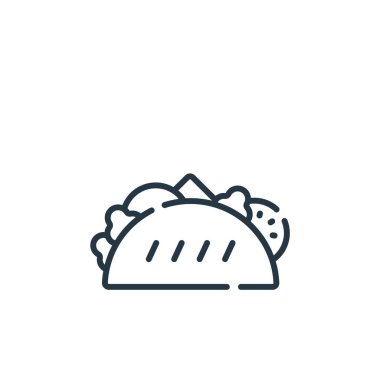 Fast food konseptinden taco ikonu vektörü. Kurgulanabilir taco felcinin ince bir çizgisi. Web ve mobil uygulamalarda kullanmak için taco doğrusal işareti, logo, yazdırma ortamı.