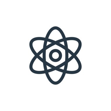 Eğitim konseptindeki atom ikonu vektörü. Atom düzenlenebilir vuruşun ince çizgisi. Web ve mobil uygulamalarda kullanmak için atom doğrusal işareti, logo, yazdırma ortamı.