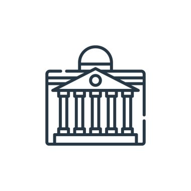 Müze konseptinden müze ikonu vektörü. Müze düzenlenebilir vuruşunun ince bir çizgisi. Web ve mobil uygulamalarda kullanım için müze doğrusal işareti, logo, yazdırma ortamı.