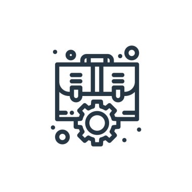 Yönetim konseptinden evrak çantası ikonu vektörü. Düzenlenebilir evrak çantasının ince bir çizgisi. Web ve mobil uygulamalarda kullanmak için evrak çantası doğrusal işareti, logo, yazdırma ortamı.