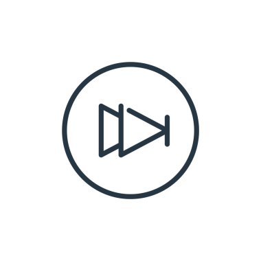 Medya oyuncuları kavramından sonraki simge vektörü. Bir sonraki düzenlenebilir felcin ince bir çizgisi. Web ve mobil uygulamalarda kullanmak için bir sonraki doğrusal işaret, logo, yazdırma ortamı.
