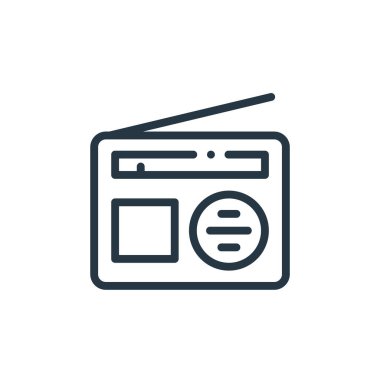 Müzik konseptinden radyo ikonu vektörü. Radyo düzenlenebilir felcin ince bir çizgisi. İnternet ve mobil uygulamalarda kullanmak için radyo doğrusal işareti, logo, yazdırma ortamı.
