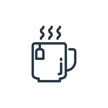 Mutfak konseptinden çay ikonu vektörü. Düzenlenebilir çay vuruşunun ince bir çizgisi. Web ve mobil uygulamalarda kullanmak için çay doğrusal işareti, logo, yazdırma ortamı.