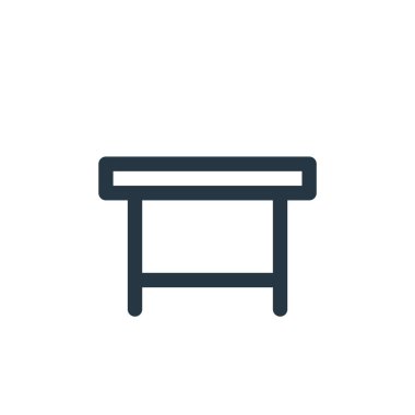 Mobilya konseptinden masa ikonu vektörü. Masa düzenlenebilir vuruşun ince çizgisi. Web ve mobil uygulamalarda kullanmak için tablonun doğrusal işareti, logo, yazdırma ortamı.