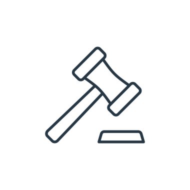 Hukuk kavramından tokmak ikonu vektörü. Tokmağı düzenlenebilir vuruşun ince çizgisi. Web ve mobil uygulamalarda kullanmak için tokmak doğrusal işareti, logo, yazdırma ortamı.