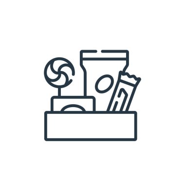 Süpermarket konseptinden şeker ikonu vektörü. Düzenlenebilir felcin ince bir çizgisi. Web ve mobil uygulamalarda kullanmak için şekerlemeler doğrusal işareti, logo, yazdırma ortamı.