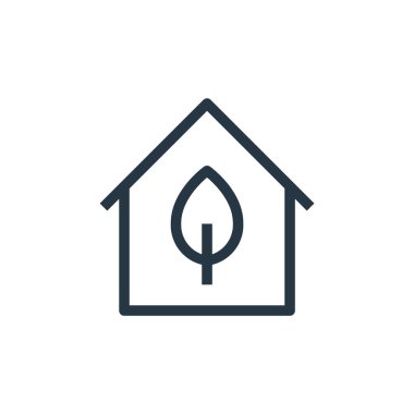 Ekoloji konseptinden yeşil ev ikonu vektörü. Yeşil ev düzenlenebilir felcin ince bir çizgisi. Web ve mobil uygulamalarda kullanmak için yeşil ev doğrusal işareti, logo, yazdırma ortamı.