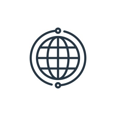 İş pazarlama kavramından küresel pazarlama ikonu vektörü. Düzenlenebilir küresel pazarlama vuruşunun ince çizgisi. Web ve mobil uygulamalarda kullanım için küresel pazarlama doğrusal işareti, logo, yazdırma 