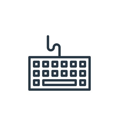 Bilgisayar donanımı konseptinden klavye simgesi vektörü. Düzenlenebilir vuruşun ince çizgisi. Web ve mobil uygulamalarda kullanmak için klavye doğrusal işareti, logo, yazdırma ortamı.