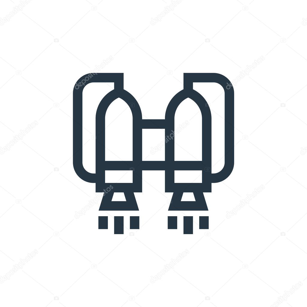 jet pack icon vector from futuristic technology concept. Thin line illustration of jet pack editable stroke. jet pack linear sign for use on web and mobile apps, logo, print media.