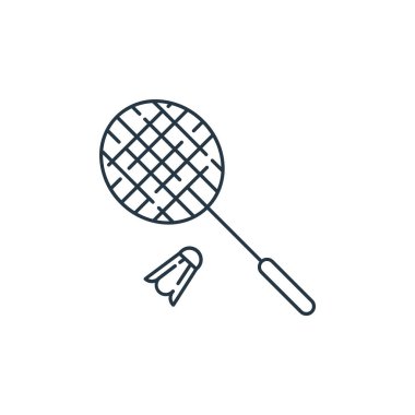 Badminton ikon vektörü, çocuk konseptinden. Badminton düzenlenebilir vuruşunun ince bir çizgisi. Web ve mobil uygulamalarda kullanmak için badminton doğrusal işareti, logo, yazdırma ortamı.