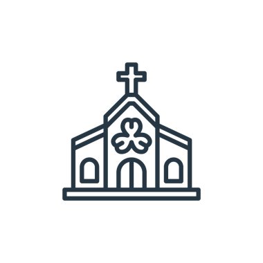 Aziz Patrick Günü konseptinden kilise ikonu vektörü. Kilisenin düzenlenebilir vuruşlarının ince bir çizgisi. Web ve mobil uygulamalarda kullanmak için kilise doğrusal işareti, logo, yazdırma ortamı.