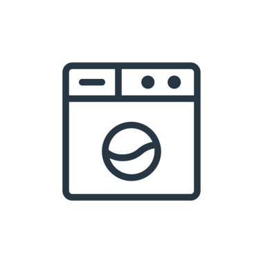 Elektronik konseptinden çamaşır makinesi ikonu vektörü. Düzenlenebilir çamaşır makinesi felcinin ince bir çizgisi. Ağ ve mobil uygulamalarda kullanım için çamaşır makinesi doğrusal işareti, logo, yazdırma ortamı.