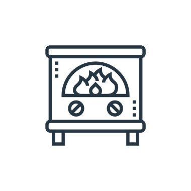 Ev aletleri kavramındaki şömine ikonu vektörü. Düzenlenebilir şömine vuruşunun ince çizgisi. Web ve mobil uygulamalarda kullanmak için şömine doğrusal işareti, logo, yazdırma ortamı.