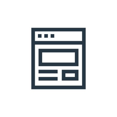 Grafik tasarım konseptinden web sayfası ikon vektörü. Düzenlenebilir web sayfası vuruşunun ince çizgisi. Web ve mobil uygulamalarda kullanmak için web sayfası doğrusal işareti, logo, yazdırma ortamı.