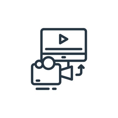 Tasarım araçları kavramından video ikonu vektörü. Düzenlenebilir videografi vuruşunun ince çizgisi. Web ve mobil uygulamalar, logo ve yazdırma ortamlarında kullanım için video doğrusal işaret.