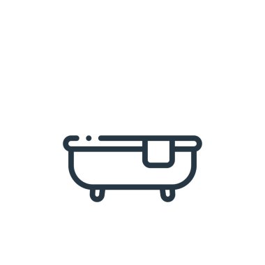 Mobilya konseptinden küvet ikonu vektörü. Düzenlenebilir küvet felcinin ince bir çizgisi. Web ve mobil uygulamalarda kullanmak için küvet doğrusal işareti, logo, yazdırma ortamı.