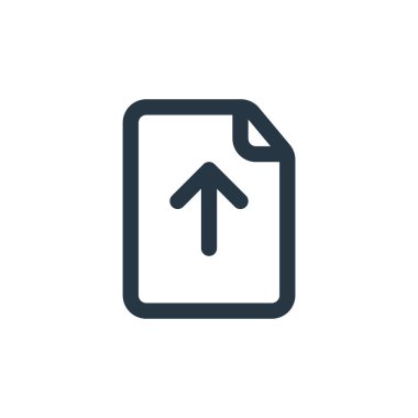 Dosya ve dizin konseptinden dosya simgesi vektörü yükle. Dosya yükleme düzenlenebilir vuruşunun ince çizgisi. Web ve mobil uygulamalarda kullanmak için dosya doğrusal imzası yükle, logo, yazdırma ortamı.