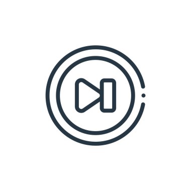 Müzik konseptinden sonraki ikon vektörü. Bir sonraki düzenlenebilir felcin ince bir çizgisi. Web ve mobil uygulamalarda kullanmak için bir sonraki doğrusal işaret, logo, yazdırma ortamı.