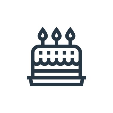 Kutlama konseptinden doğum günü pastası ikonu vektörü. Doğum günü pastası düzenlenebilir vuruşunun ince bir çizgisi. Web ve mobil uygulamalarda kullanmak için doğum günü pastası doğrusal işareti, logo, yazdırma ortamı.