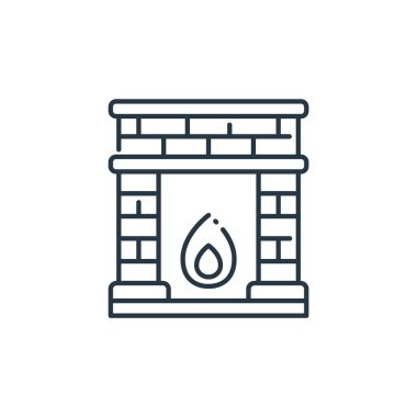 İç dizayn konseptinden bir şömine ikonu vektörü. Düzenlenebilir şömine vuruşunun ince çizgisi. Web ve mobil uygulamalarda kullanmak için şömine doğrusal işareti, logo, yazdırma ortamı.