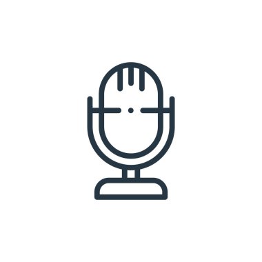 Müzik konseptinden mikrofon ikonu vektörü. Düzenlenebilir mikrofon felcinin ince bir çizgisi. Web ve mobil uygulamalarda kullanmak için mikrofon doğrusal işareti, logo, yazdırma ortamı.