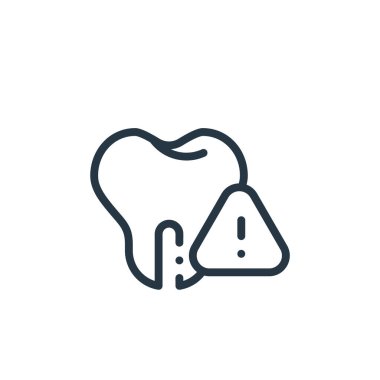 Dişçi konseptinden uyarı simgesi vektörü. İnce çizgili, düzenlenebilir uyarı vuruşu. Web ve mobil uygulamalarda kullanmak için uyarı doğrusal işareti, logo, yazdırma ortamı.