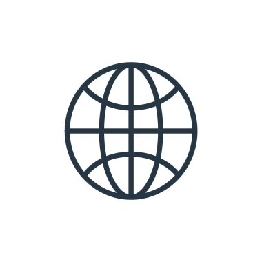 Busine ve Finace konseptinden dünya ikon vektörü. Düzenlenebilir vuruşun ince çizgisi. İnternet ve mobil uygulamalarda kullanım için dünya doğrusal işareti, logo, yazdırma ortamı.