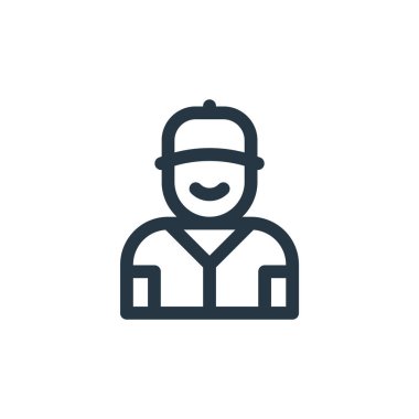 Beyzbol oyuncusu ikon vektörü, beyzbol konseptinden. Beyzbol oyuncusunun düzenlenebilir vuruşunun ince çizgisi. Web ve mobil uygulamalarda kullanmak için beyzbolcu doğrusal işareti, logo, yazdırma ortamı.