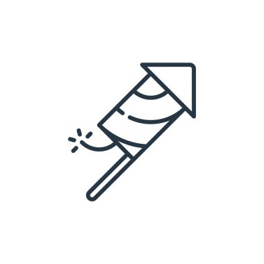 Kutlama konseptinden havai fişek ikonu vektörü. Düzenlenebilir havai fişek vuruşunun ince bir çizgisi. Web ve mobil uygulamalar, logo ve yazdırma ortamlarında kullanılmak üzere fişek doğrusal işareti.