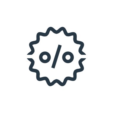 Ecommerce konseptinden indirim simgesi vektörü. İndirimli düzenlenebilir vuruşun ince çizgisi. Web ve mobil uygulamalarda kullanmak için indirimli doğrusal işaret, logo, yazdırma ortamı.