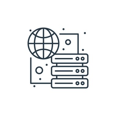 Web sunucu konseptinden ikon vektörü sunuluyor. Düzenlenebilir felce ev sahipliği yapmanın ince çizgisi. Web ve mobil uygulamalar, logo ve yazdırma ortamlarında kullanım için doğrusal işaret veriliyor.