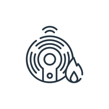 Akıllı kavramından yangın alarmı ikon vektörü. Yangın alarmının düzenlenebilir vuruşunun ince çizgisi. Web ve mobil uygulamalarda kullanım için yangın alarmı doğrusal işareti, logo, yazdırma ortamı.