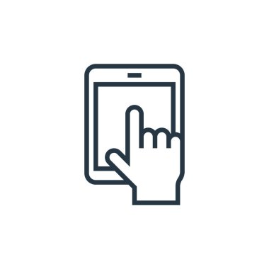 Kitap ve belge konseptinden tablet simgesi vektörü. İnce çizgili düzenlenebilir felç çizgisi. Web ve mobil uygulamalarda kullanmak için tablet doğrusal işareti, logo, yazdırma ortamı.