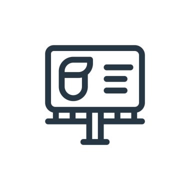 Seçim konseptinden reklam panosu ikonu vektörü. Reklam panosunun düzenlenebilir vuruşunun ince çizgisi. Web ve mobil uygulamalar, logo ve yazdırma ortamlarında kullanım için ilan panosu doğrusal işareti.